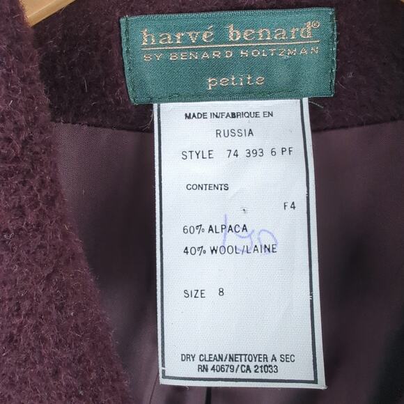 Vintage Harve Benard Women's Petite Plum Brown Alpaca and Wool Blazer Size 8P - Picture 6 of 6